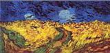 Wheat Canvas Paintings - Crows over wheat field